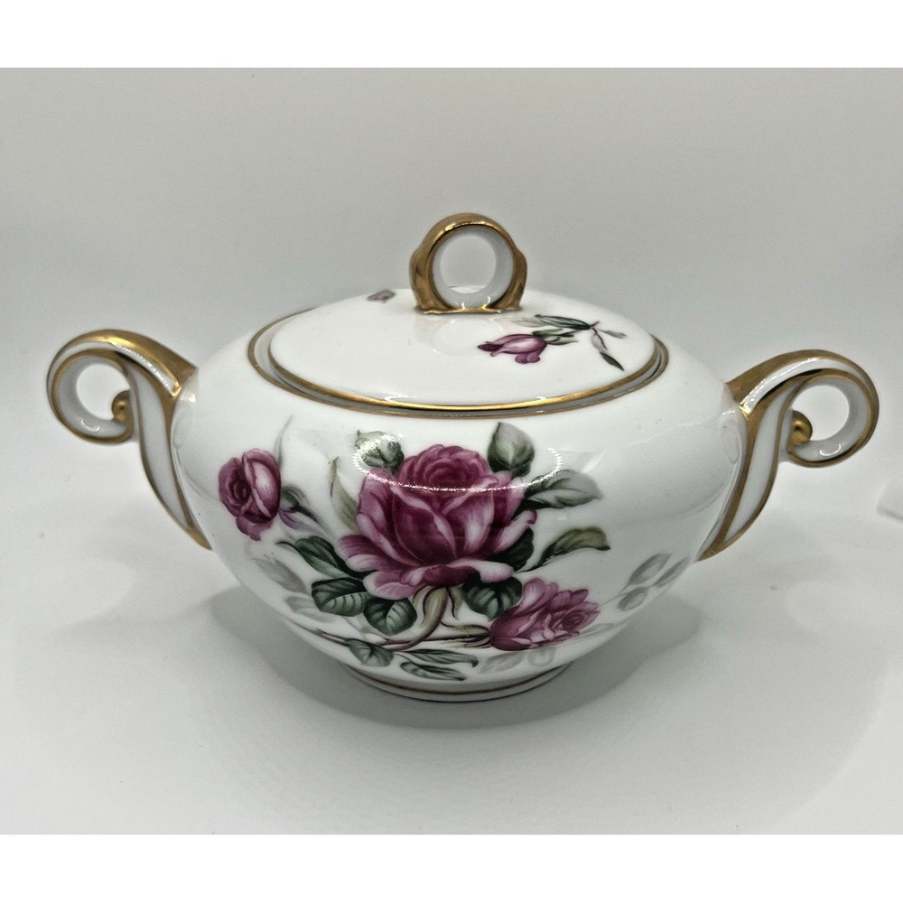 Wentworth China Cameo Rose Creamer and Covered Sugar Bowl Eterna Shape Gold Trim - Picture 4 of 16